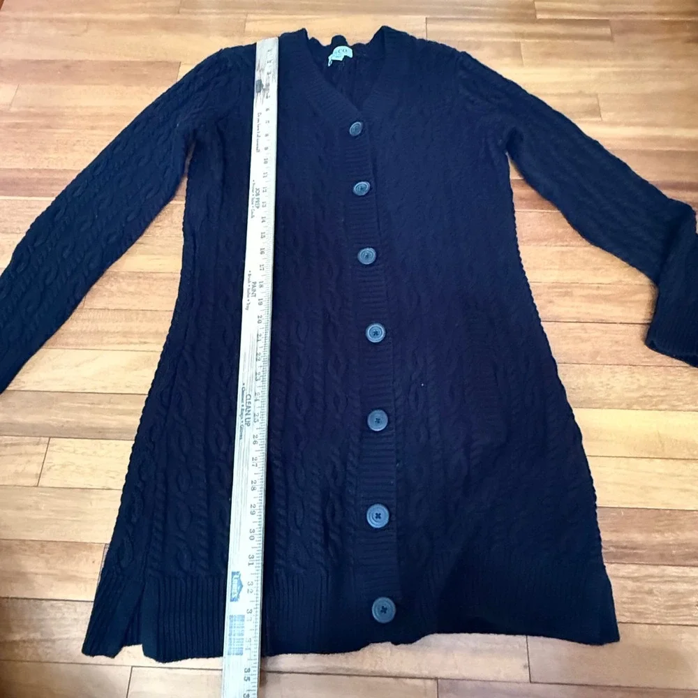 Denim & Co Cardigan Sweater Womens Medium Black Cable Knit Longline Fisherman